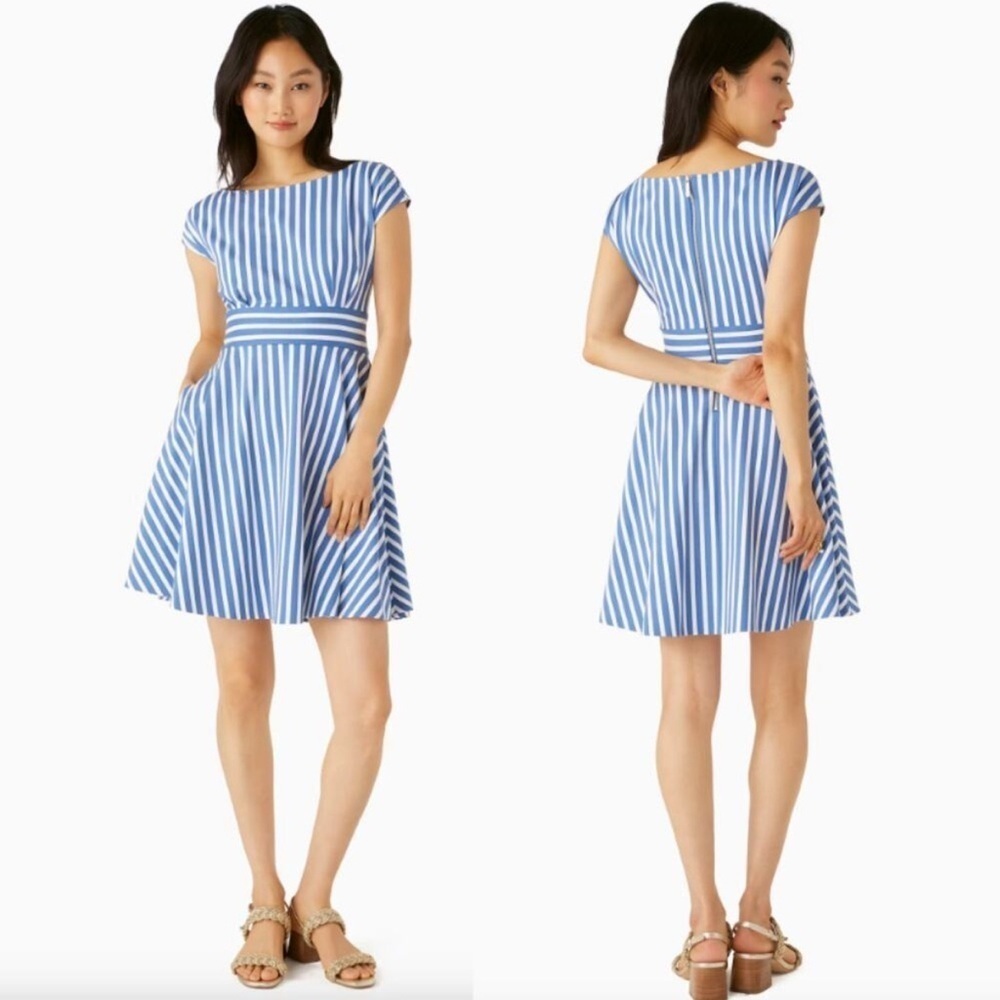 KATE SPADE | NWOT Basket Stripe Ponte Fiorella Dress Retro Blue